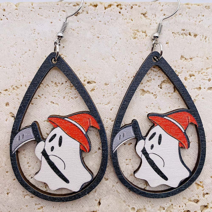 Wholesale Wooden Earrings Ghost Pumpkin Printed Pendant Earrings New  Wooden Earrings