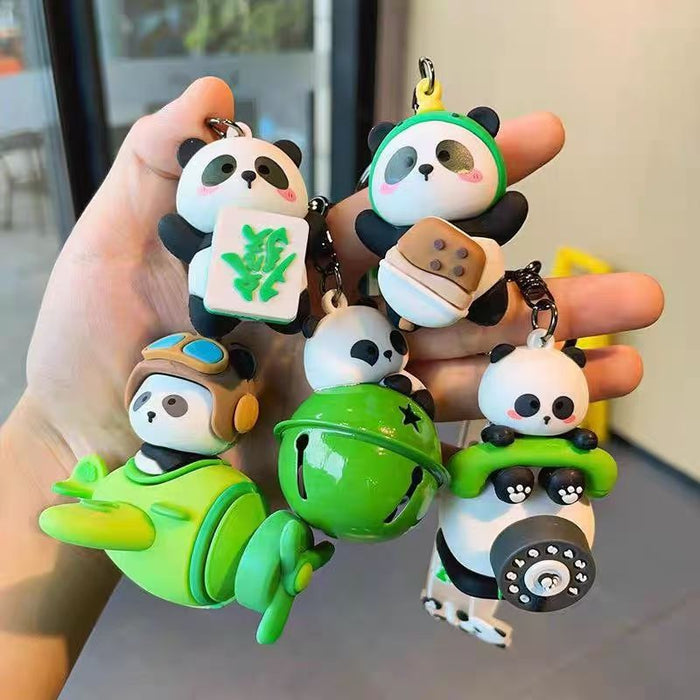 Wholesale Creative Cute Fortune Swivel Panda Keychain Cartoon Couple Car Schoolbag Keychain Gift Silicone