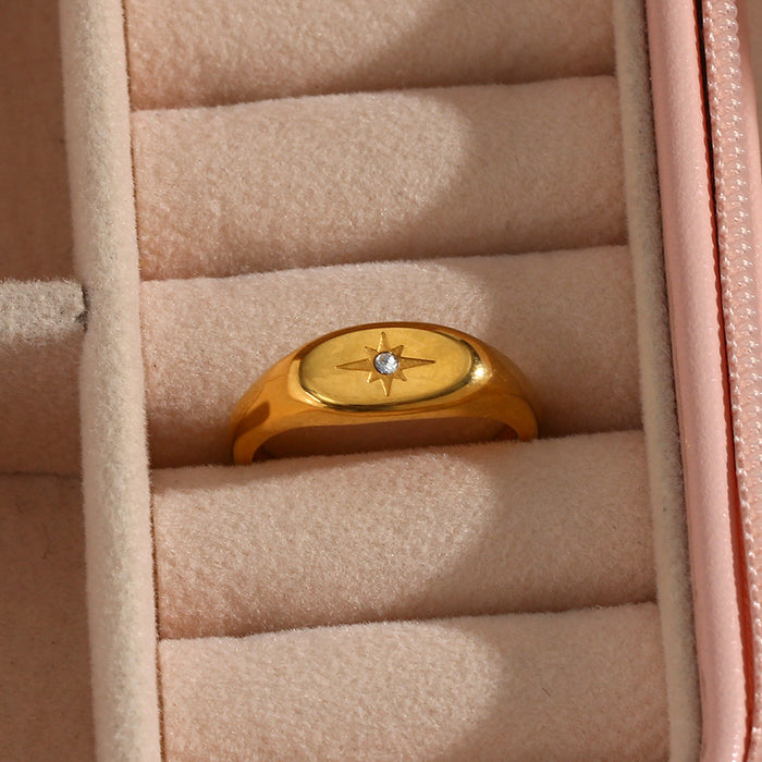 Wholesale Gold-Plated Stainless Steel Oval Four-Pointed Star Ring