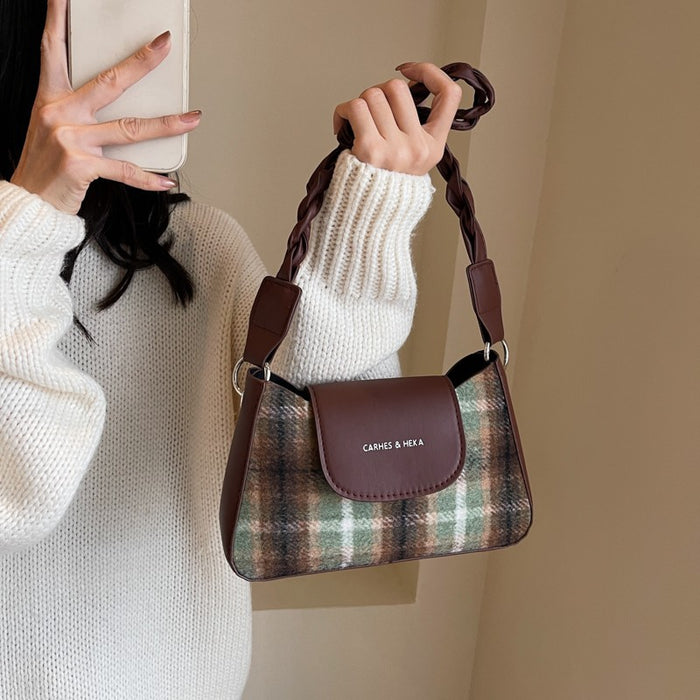 Wholesale New Fashionable and Versatile Color Contrasting Grid Cross Shoulder Simple Single Shoulder Underarm Bag