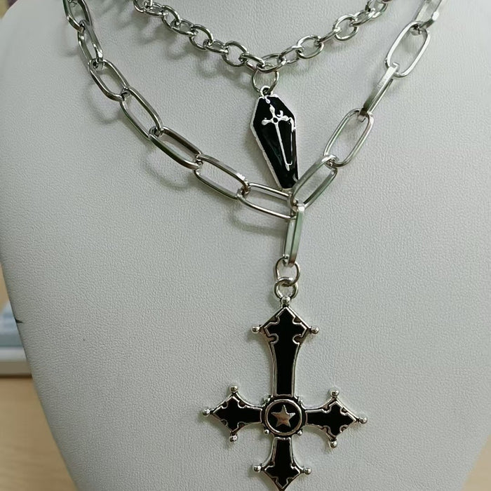 Wholesale Drip oil cross necklace set, personalized and versatile collarbone chain accessory