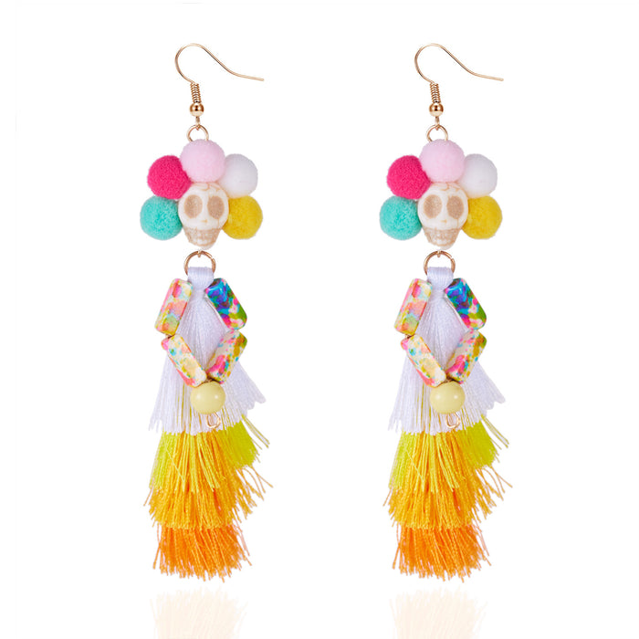 Wholesale  retro earrings for women hip-hop punk style skull funny skeleton colorful mesh ear hooks