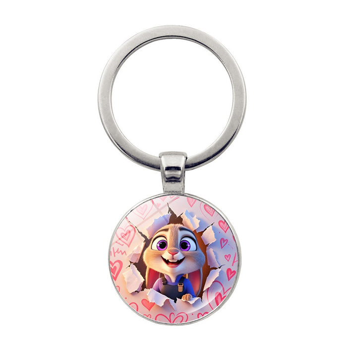 Wholesale Cute round cartoon pendant keychain made of glass