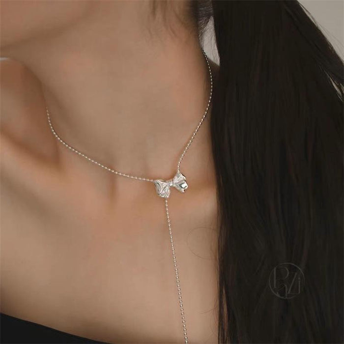 Wholesale Titanium steel non fading tassel bow sweater chain long high-end necklace