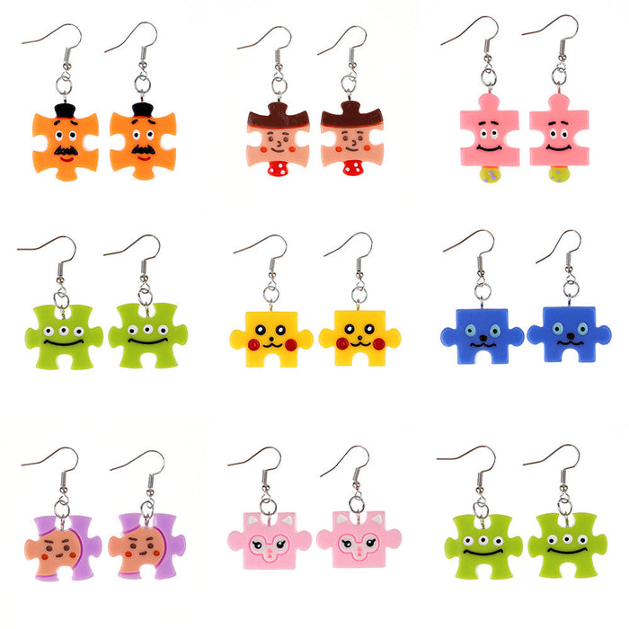 Wholesale Earrings Resin Fun Cute Colorful Cartoon Building Blocks Puzzle (M) JDC-ES-niqing016