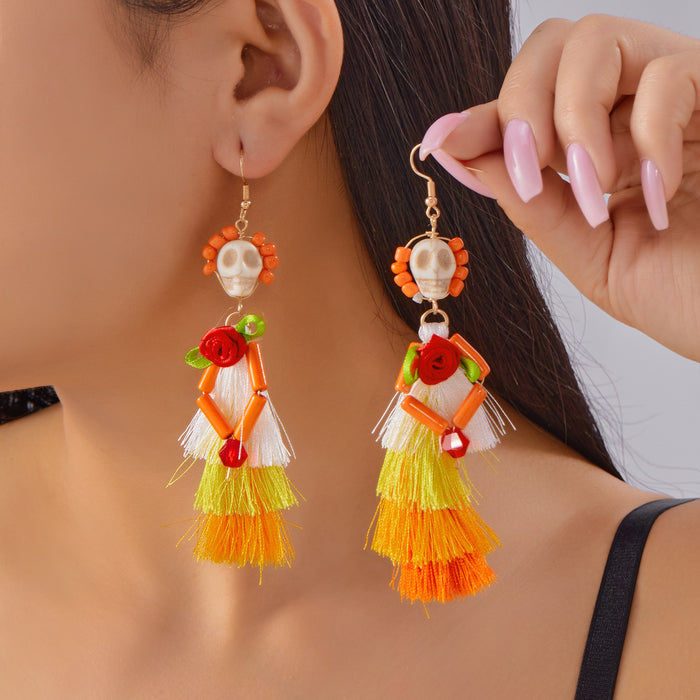 Wholesale  earring funny fun skull tassel rice beads earrings