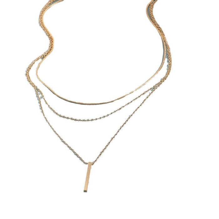 Wholesale Bohemian Multi layer Necklace Personalized Multi layer Small Hard Bar Pendant Collarbone Chain Stacked Wearing
