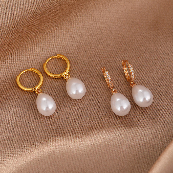 Wholesale Water droplet shaped earrings, retro and versatile, zircon geometric earrings, fashionable and niche design, buckle earrings