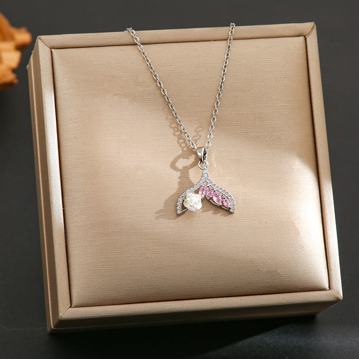 Wholesale Pink zircon silver titanium steel necklace