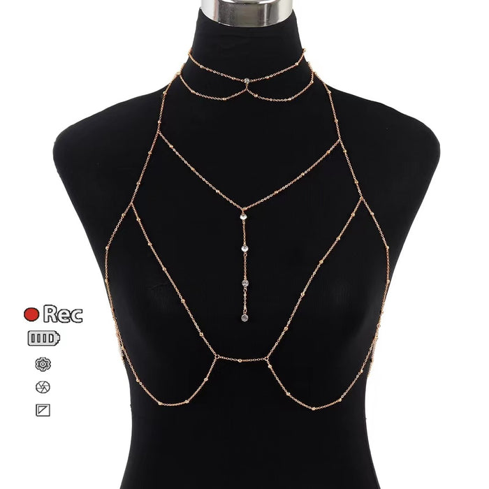 Wholesale  Diamond Garden Bead Chain Body Chain Jewelry Flash Diamond Pendant Tassel Necklace Chest Chain Fashion Women's