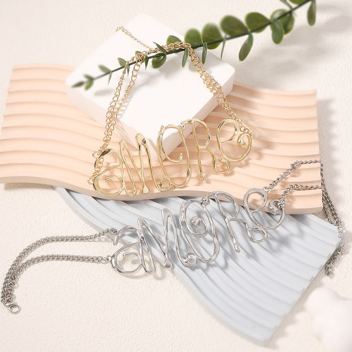 Wholesale Irregular letter clavicle chain metal exaggerated high sense