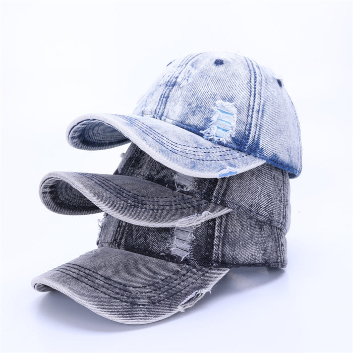 Wholesale Hat washed and worn, white solid color light plate denim baseball cap, outdoor sports men's sun hat, duckbill cap