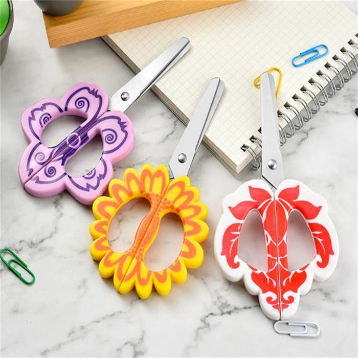 Wholesale Children' s new scissors flower shape standing handmade scissors cute cartoon paper cut student stationery office supplies