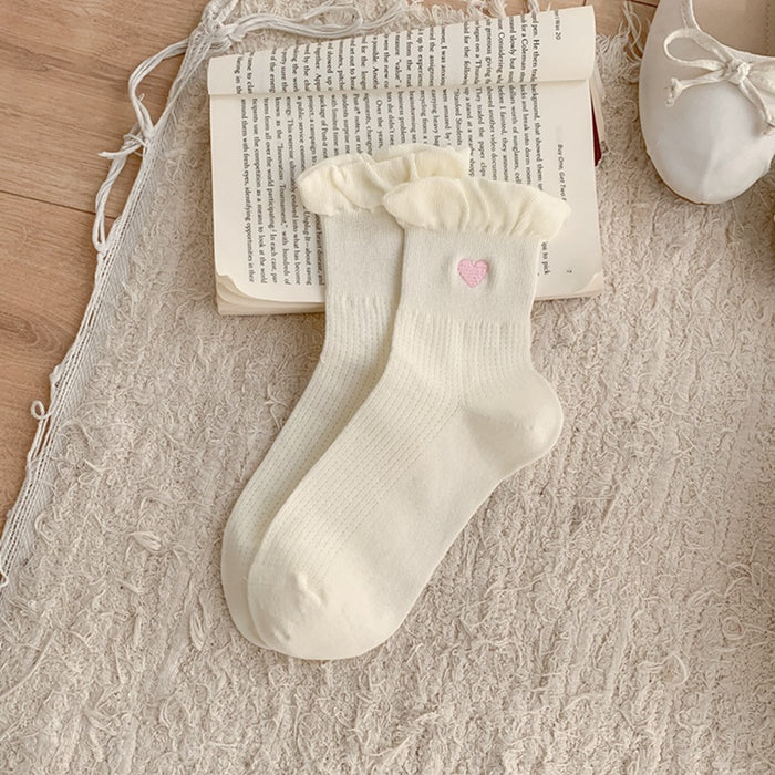 Wholesale Socks with heart-shaped embroidery, thin cotton bubble edge, short tube socks, boneless and breathable
