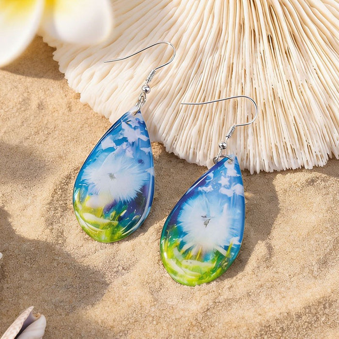 Wholesale Ocean Theme Acrylic Drop Earrings Turtle Starfish Pattern Boutique Jewelry