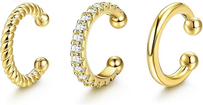 Wholesale Geometric white zircon ear bone clip without ear hole, copper plated with real gold, simple ear clip