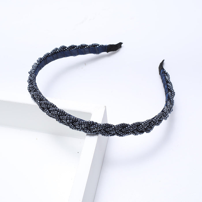 Wholesale Beaded twisted braid headband with millet beads crystal hairpin handmade beaded crystal hair accessories