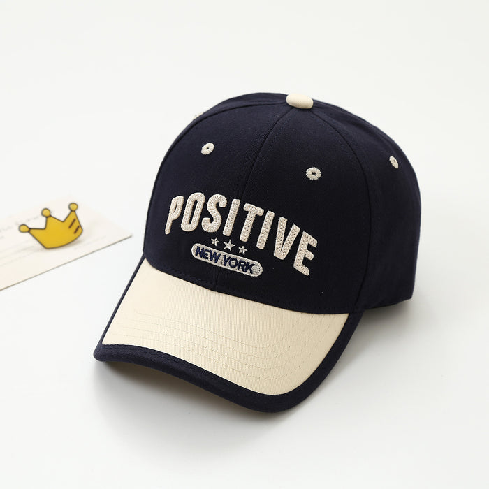 Wholesale Trendy Embroidered Letter Children S Baseball Cap Unisex Outdoor Sun Hat With Curved Brim Dark Blue Beige