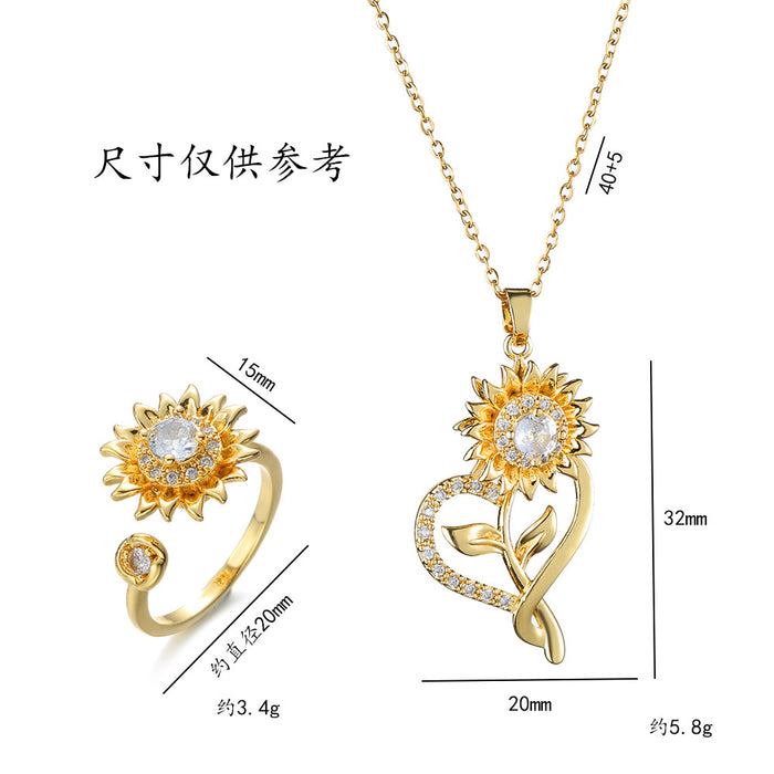 Wholesale Necklace Flower Sunflower Love Necklace Heart shaped Sunflower Rotating Micro inlaid Zirconium Clavicle Chain