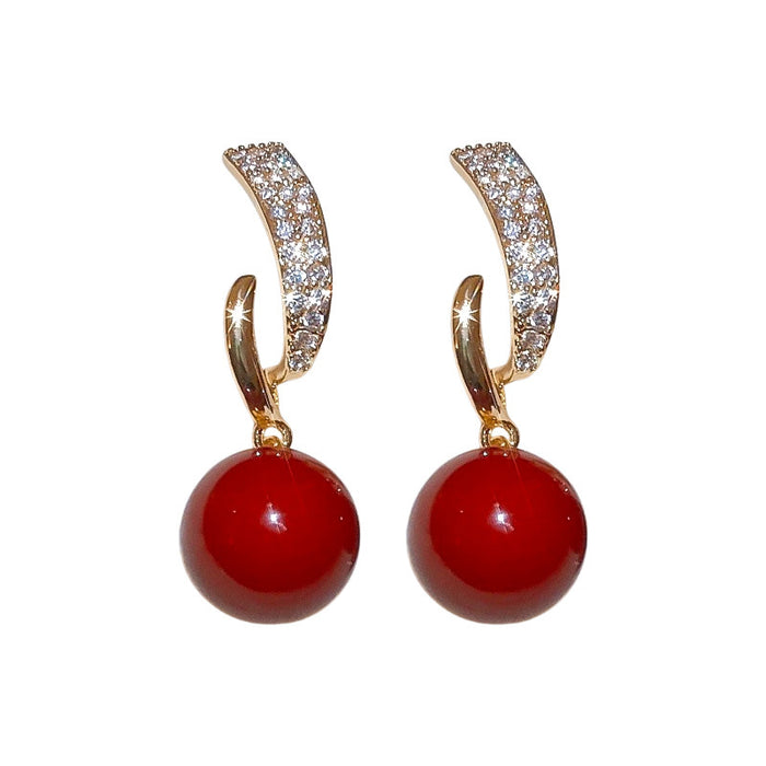 Wholesale   Gold Electroplated Red Micro-inlaid Pearl Earrings Ladies Elegant  Earrings Earrings for Women