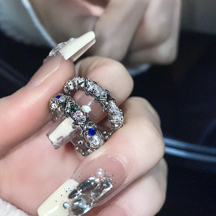 Wholesale Geometric niche design ring with diamond inlay, open ring, plain ring, index finger ring, ring