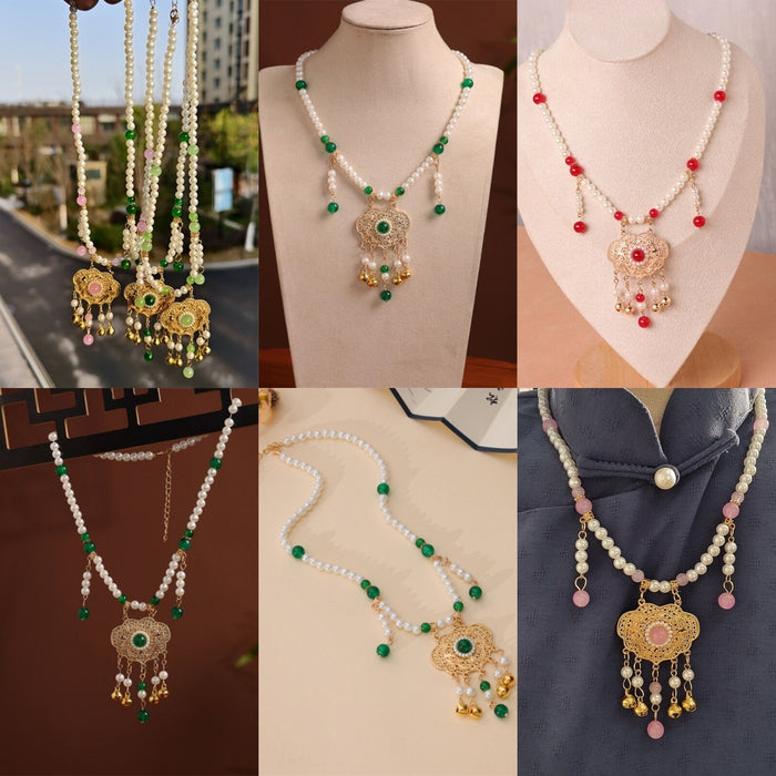 Wholesale Jewelry Bell Necklace Imitation Pearl Pendant Horse Face Skirt Accessories Pendant