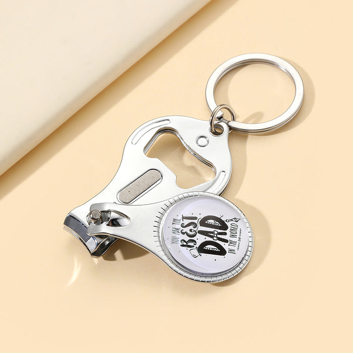 Wholesale Father's Day Time Gemstone Nail Clipper Beer Bottle Opener Stainless Steel Keychain JDC-KC-HuiWen022