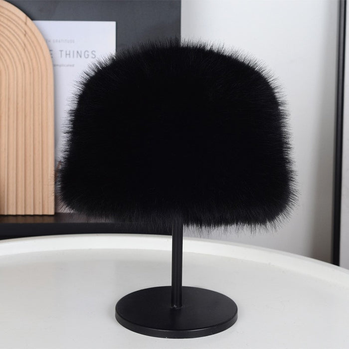 Wholesale New fur imitation fox fur flat top hat with thickened fur for warmth and ear protection round top
