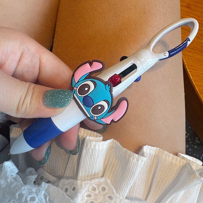 Wholesale Four-Color Cartoon Animation Plastic Press Ballpoint Pen Carabiner Creative Portable Gift Pen Practical Stationery Pendant Pen