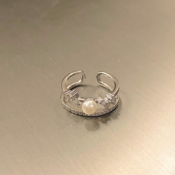 Wholesale Minimalist temperament open ring, niche design sense, double-layer round bead zircon commuting ring