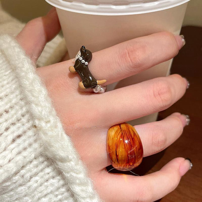 Wholesale Pearl ring, women's autumn and winter cute cartoon high-end feeling, index finger ring, children's fun ring