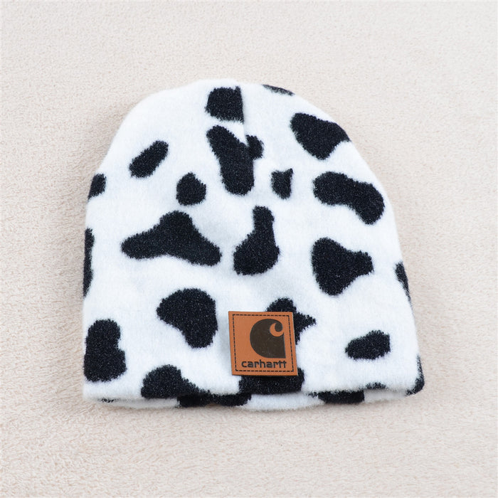 Wholesale Pullover Knitted Hat Crystal Velvet Black and White Leopard Print Cow Print JDC-HT-KuT002