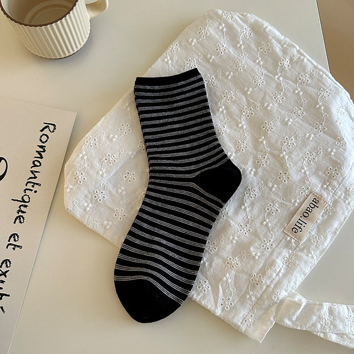 Wholesale Boneless striped socks, mid tube socks, new versatile cotton stacking socks