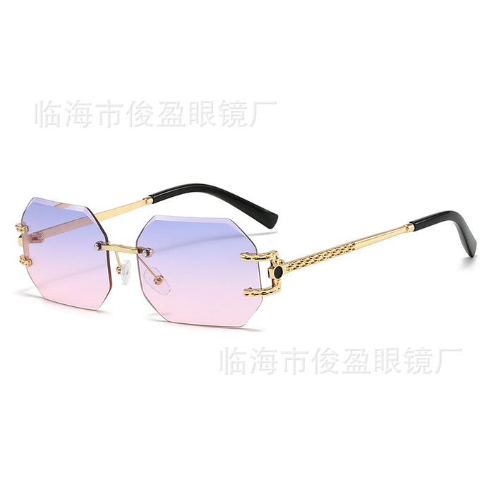 Wholesale Frameless polygonal sunglasses for women, personalized glasses for fashion, gradient color sunshade sunglasses for men