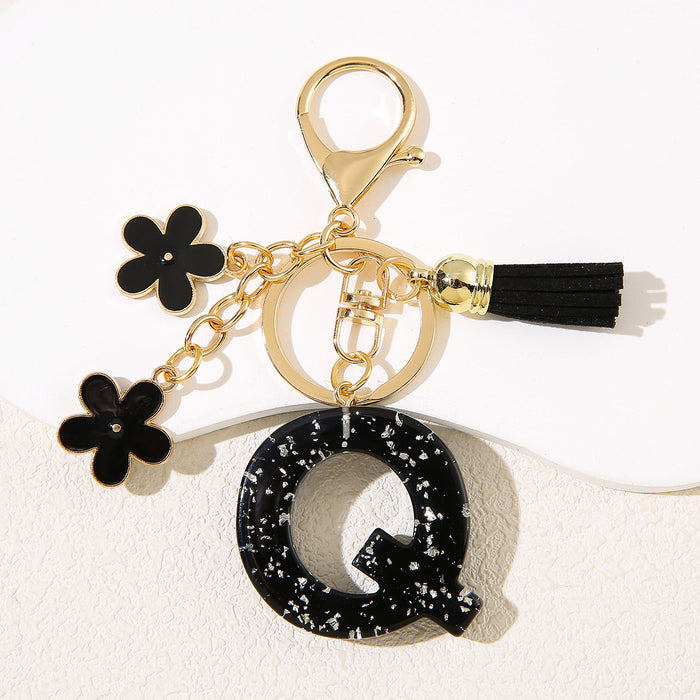 Wholesale Flower 26 English Letter Pendant Keychain Letter Keychain Women's Bag Accessories