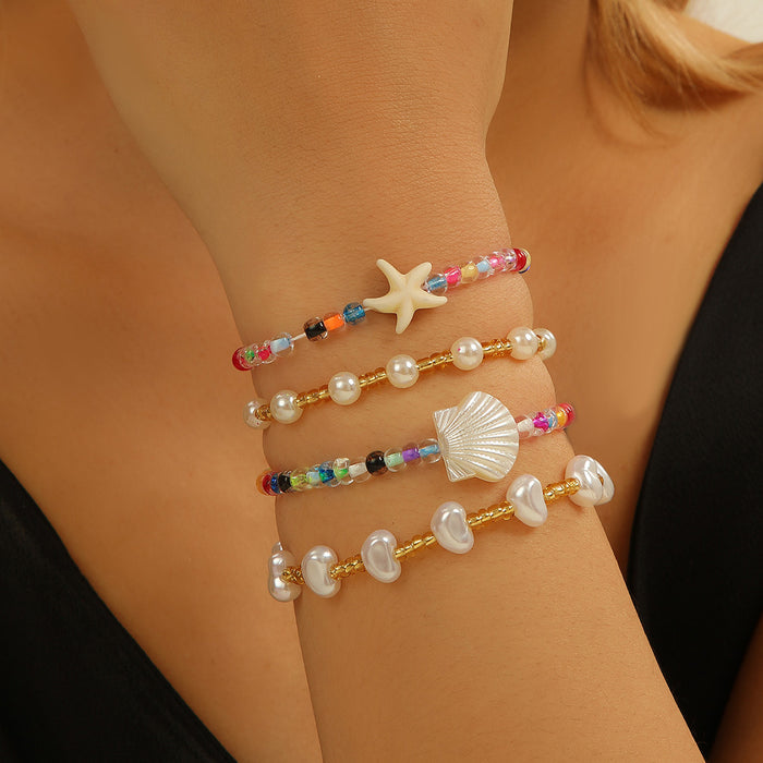 Wholesale Sea Star Shell Bracelet Set Summer Seaside Beach Colorful Rice Bead Pearl Bracelet