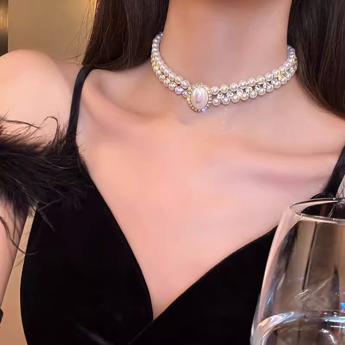 Wholesale Double layer pearl necklace, light luxury, niche temperament, versatile collarbone chain, necklace accessories