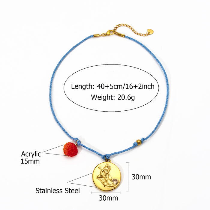 Wholesale Original design: rope, hand woven pendant, stainless steel inlaid with zircon, twelve zodiac signs necklace, fashionable and elegant accessory