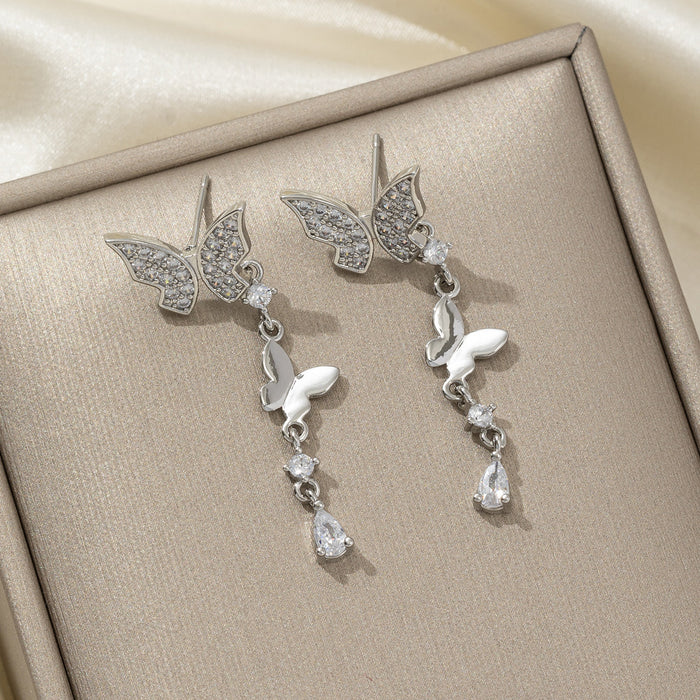 Wholesale Copper inlaid zircon earrings butterfly high-end temperament versatile earrings jewelry