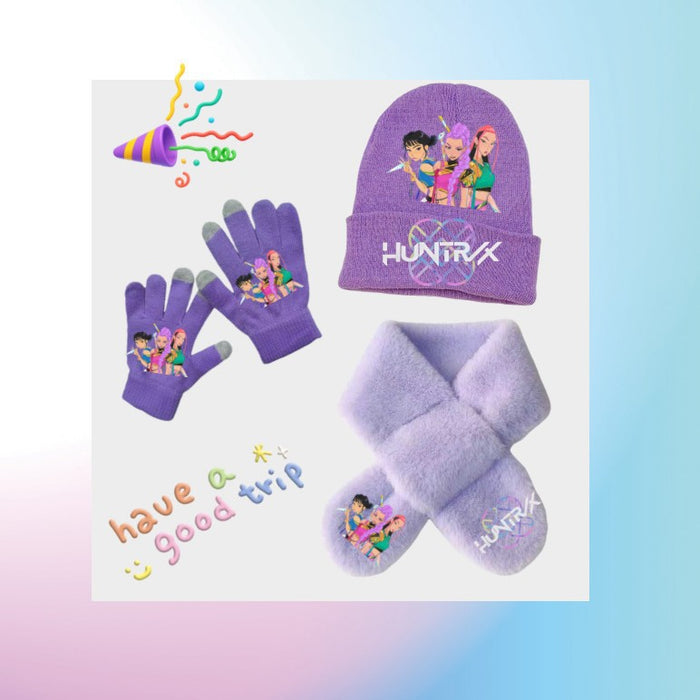 Wholesale Kpop Warm gloves knitted hat and warm f set three-piece set