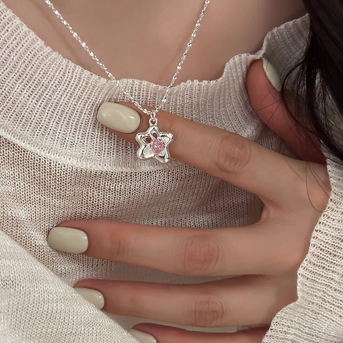 Wholesale pink zirconium star necklace women's clavicle chain