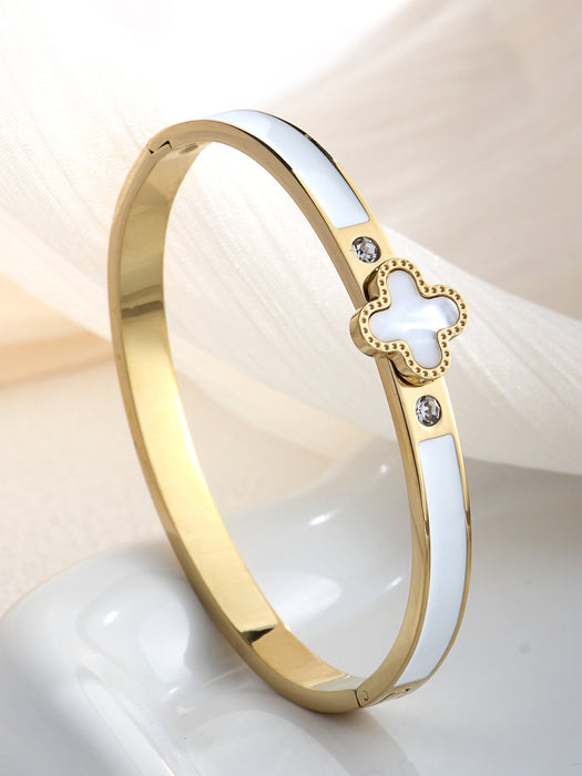 Wholesale Four-leaf clover green oil-drop bracelet titanium steel