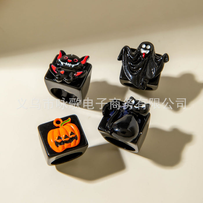 Wholesale  creative resin ghost pumpkin ghost ring personality dark Easter ring female