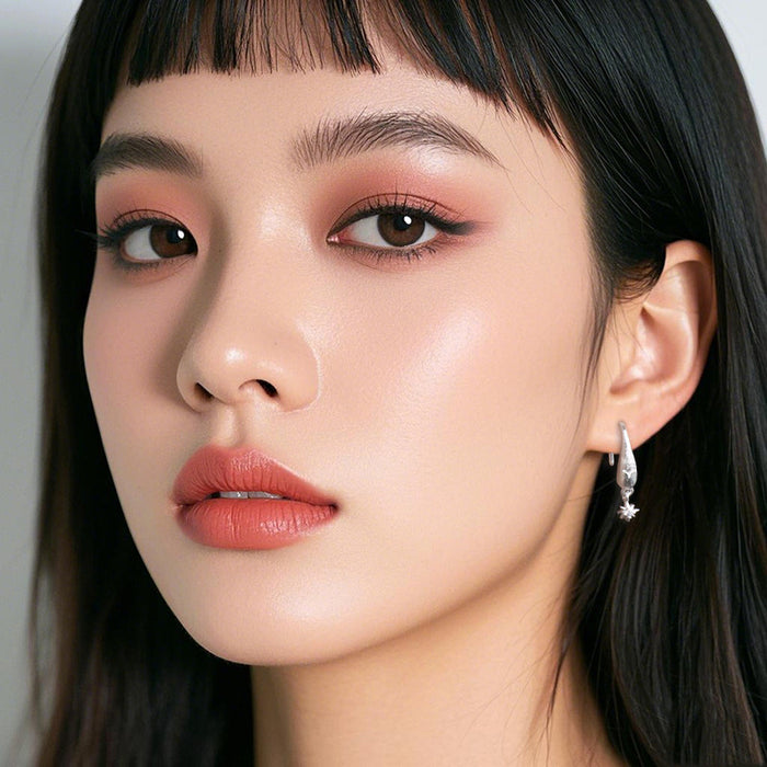 Wholesale Sparkling Diamond Brushed Water Drop Four Star Earrings with Personalized Design, Matte Zircon Cross Star Earhook, Star Star Earnail