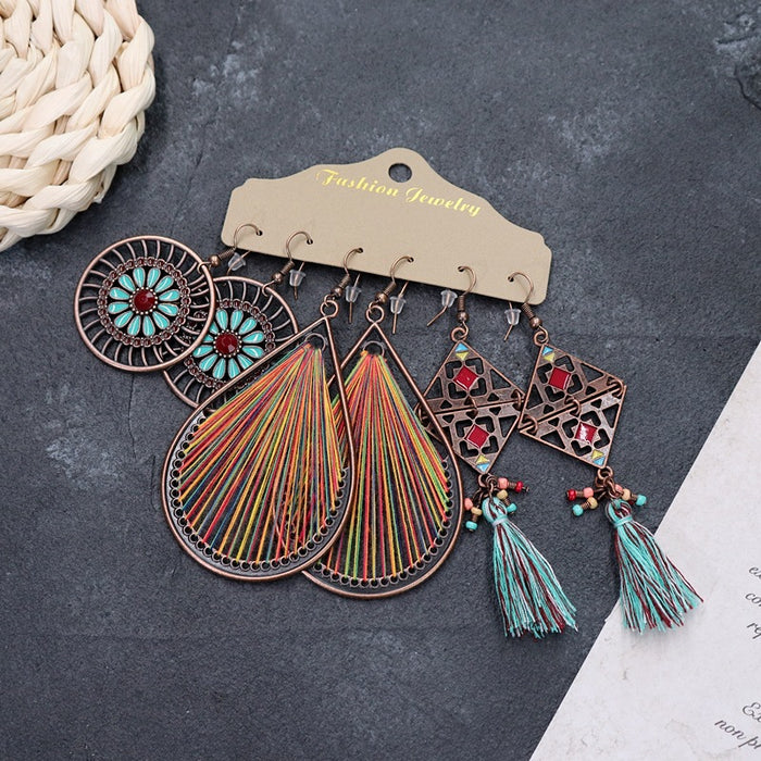 Wholesale Bohemian Ethnic Style Long Alloy Earrings JDC-ES-Luox011