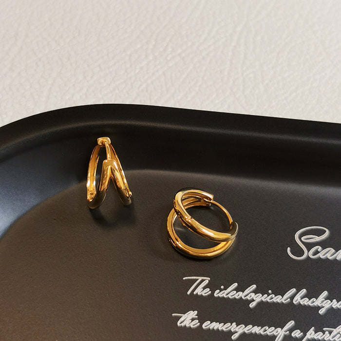 Wholesale High end, simple and fashionable earrings with a geometric ear clasp, personalized and cool style, double layered circle