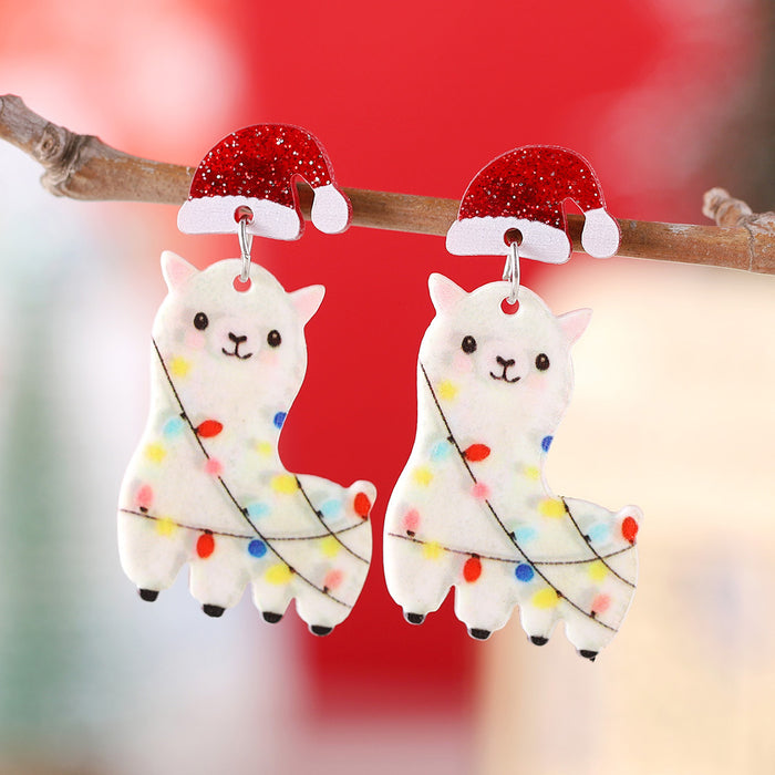 Wholesale Christmas Hat Lantern Alpaca Pendant Earrings Acrylic Cartoon Style Party Earrings Gift