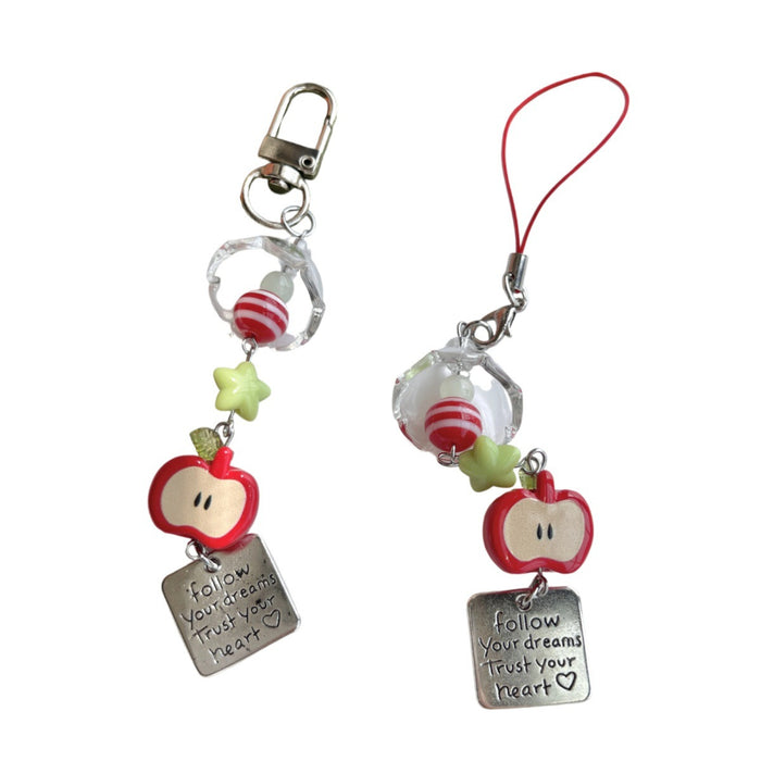 Wholesale Apple Mobile Phone Chain Green Five-Pointed Star Cute Fruit Pendant Hanging Decoration