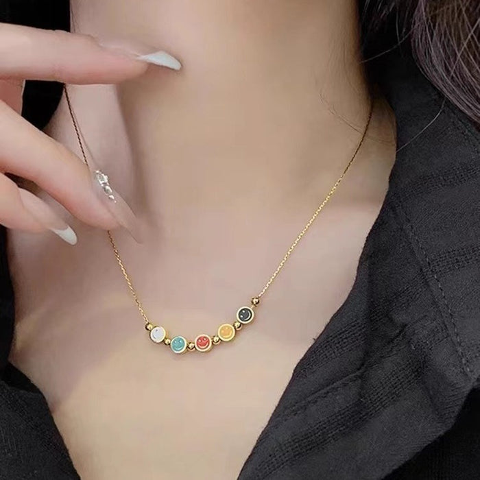 Wholesale Colorful smiling face necklace for women, light luxury, niche titanium steel