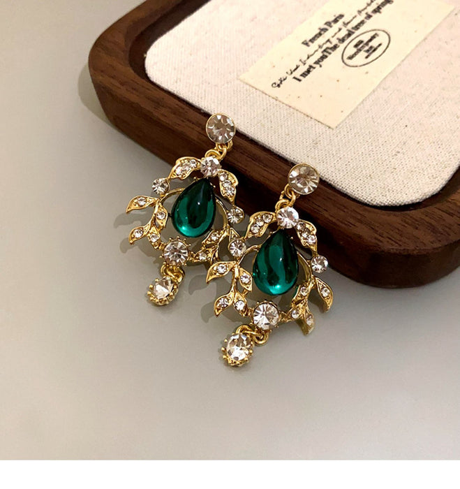 Wholesale Exaggerated Diamond Set Leaves Water Drop Pendant Necklace